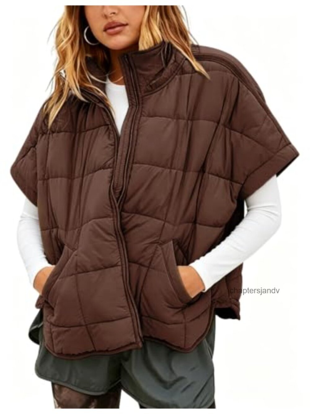 Puffer Vest Cap Sleeve Quilted Padded Jacket Lightweight